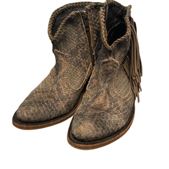 Liberty Black Python Verde leather fringe ankle boots - Picture 8 of 11